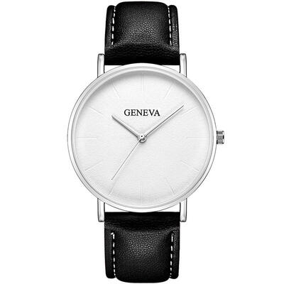 

2018 GENEVA Watch Fashion Mens Leather Band Stainless Steel Quartz Wristwatch Luxury Minimalist Slim Black Watches Hot Sale
