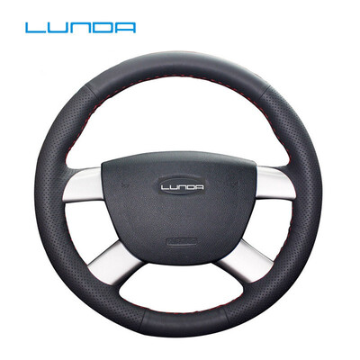 

LUNDA Black Leather Car Steering Wheel Cover for Ford Kuga 2008-2011 Focus3 special hand-stitched steering wheel cover