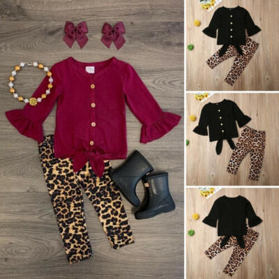 

Baby Girls Leopard Outfits T-shirtPants Set Toddler Autumn Clothes Tracksuit US