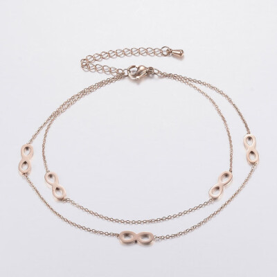 

304 Stainless Steel Multi-Strand Anklets with Lobster Claw Clasps Infinity Rose Gold 9"230mm