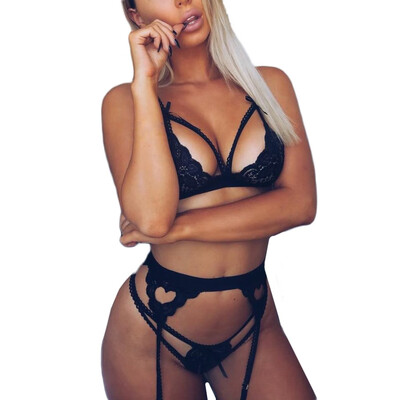 

Toponeto New Sexy Lingerie Women Underwear Sleepwear Lace Bra Panties G-string Garter Set