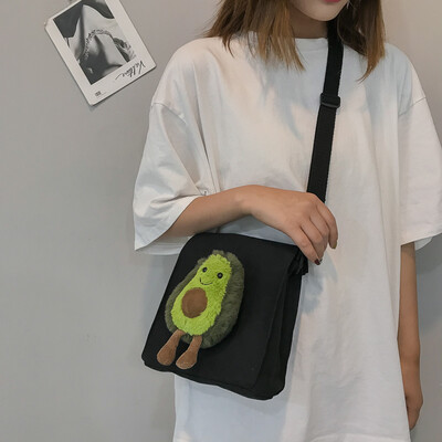 

Small bag canvas bag woman single shoulder oblique satchel college students summer 100 Korean version of Japanese avocado ins