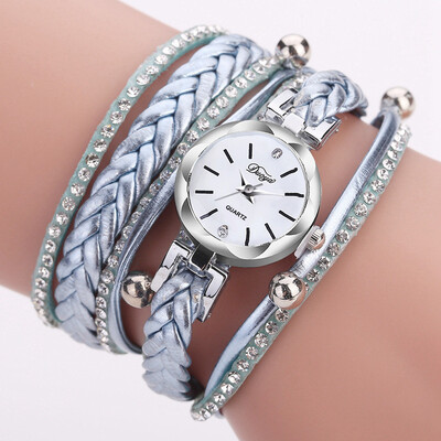 

Off-the-shelf fashion popular hand-woven PU winding fashion watch trend rhinestone ladies watch
