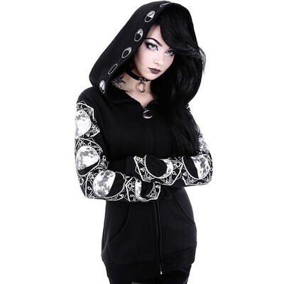 

UK Women Witch Punk Hoodie Sweatshirt Gothic Casual Zip Hooded Coat Tops Outwear