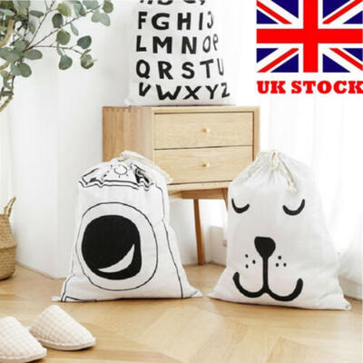 

Baby Toys Storage Canvas Bags Bear Laundry Hanging Drawstring Washing Bag UK