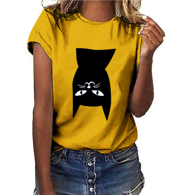 

Starmoon Women Girls Plus Size Lips Cat Print Shirt Short Sleeve T Shirt Blouse Tops