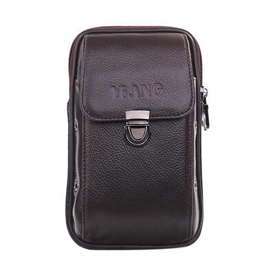 

Vintage Leather Waist Bags Men Solid Color Phone Pouch Casual Fanny Packs