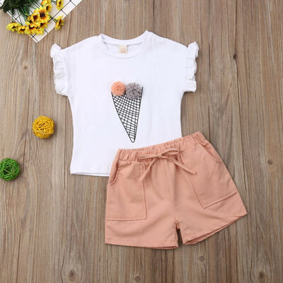 

Toddler Baby Girl Clothes Ice Cream T-shirt TopsShorts Pants 2PCS Outfit Summer