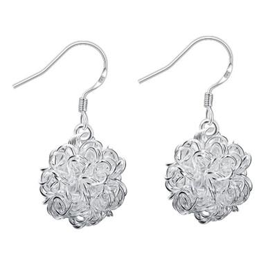 

Flower Design Women Girls Earrings Jewelry Silver Plated Dangle Ear Studs Loop jewelry