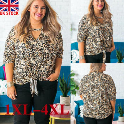 

UK Womens Casual Leopard Chiffon Blouse Half Sleeve Shirt T-shirt Summer Tops