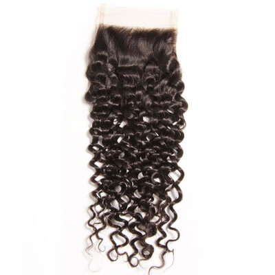 

UNice Hair Peruvian Curly Virgin Human Hair 4x4 Lace Closure Free part 35g