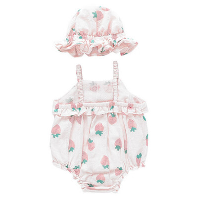 

Lovely Baby Girls Summer Sleeveless Sling Cotton Print Cute One-Pieces Jumpsuit Hat 2pcs 0-12M Cute Newborn Baby Clothes