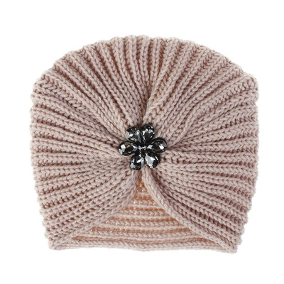 

Tailored Women Girls Keep Warm Winter Crystal Flower Knitted Hat Wool Hemming Hat Ski Hat