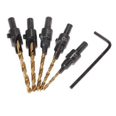 

5pcs HSS Countersink Drill Cone Bit Set 6 8 10 12 14 Quick Change Hex Shank For Woodworking Screw Carpentry Reamer Chamfer Mi