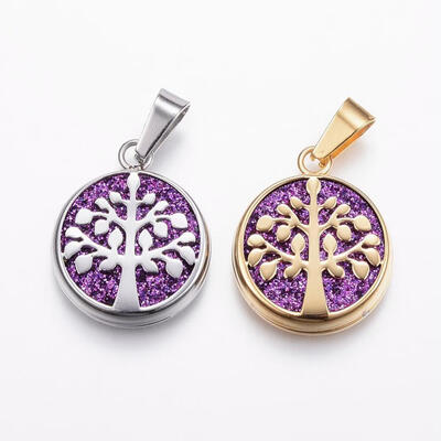 

304 Stainless Steel Pendants with Glitting Cloth Tree of Life Purple Mixed Color 22x18x4mm Hole 8x3mm