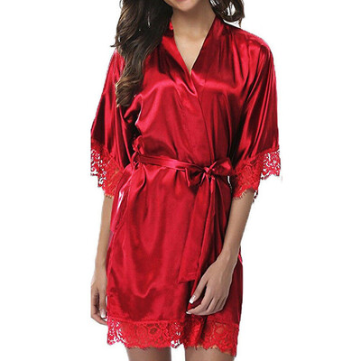 

Women Sexy Deep V Sleepwear Nightgown Satin Silk Babydoll Lace Robes Sleep Dress