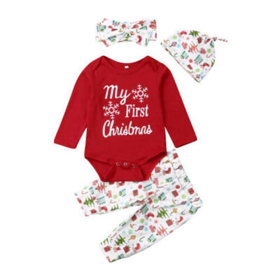 

Christmas Newborn Baby Boys Girls Romper Jumpsuit 100Cotton Clothes Xmas 4Pcs