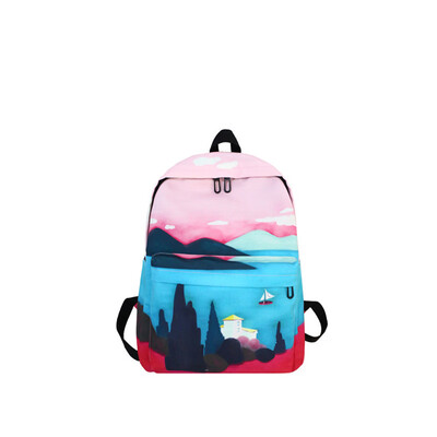 

Black Blue Print Sea Moon Backpack Women Casual Canvas Backpack School Bags For Teenager Girls Backpacks from Luggage Bags