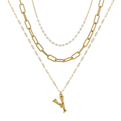 

Tiny Pearl A-Z Fashion Personalized Letter Alphabet Pendant Necklace Gold Color Chain Initial Bib Charms For Women Jewelry