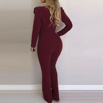 

Womens V-neck Casual Long-sleeve Formal Overall Jumpsuit Romper Pants Trouser