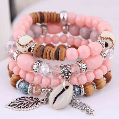 

4pcsSet Fashion Multilayer Natural Shell Bangle Women Beaded Bracelet Jewelry