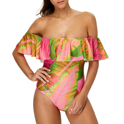 

Leaf Print Bandeau One Piece Swimsuit