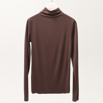 

Womens Slim High Collar Solid Blouse Tops Elastic Long Sleeve T-Shirt Pullover