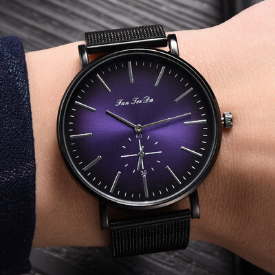 

Gobestart Fashion Luxury Mesh Belt Watch Double Eye Dial Analog Quartz Men Watch