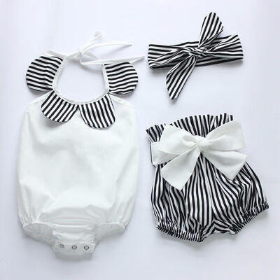 

Newborn Kids Baby Girls Bodysuit Romper TopsStriped Shorts Outfits Set Summer Sunsuit 0-24M