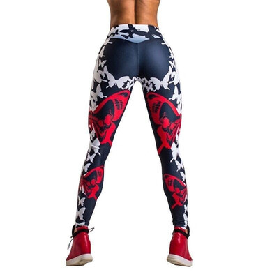 

2019 Europe&the United States foreign trade new bow digital printing leggings hip elastic high waist leggings black