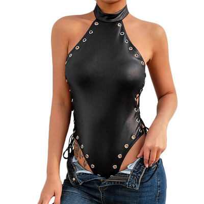 

Toponeto Fashion Women Sexy Rivet One-piece Blackless Bodysuit Jumpsuit Teddy Lingerie