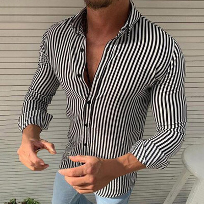 

Tailored Fashion Mens Casual Striped Slim Long Sleeve Dress Shirt Blouse Tops