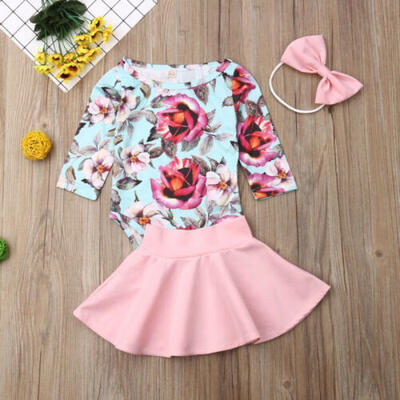 

US Toddler Baby Girl Kid Tops Floral Romper Jumpsuit Dress Outfits Skirt Clothes