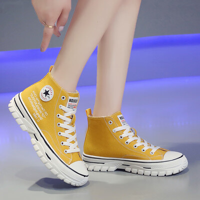 

Small white tide shoes womens autumn high - heel thick - bottom to build a Korean version of white shoes students Gao Bang canvas