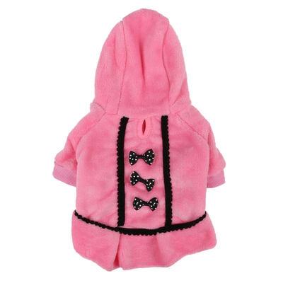 

Dog Clothes Bow Tie Dress Hoodie Winter Warm Pink Black Color Small Dog Clothes For Dogs Puppy Dot Skirts -L Clothes