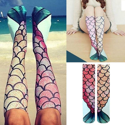 

Fashion Women 3D Print Mermaid Socks Funny Socks Knee Socks Beach Cosplay Stockings
