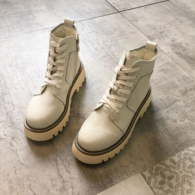 

Retro boots womens autumn round head lace-up thick-soled motorcycle boots fashion side zipper short boots Martins boots