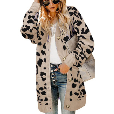 

〖Follure〗Fashion Women Knitted Leopard Print Long Sleeve Cardigan T-shirt Sweater Coat