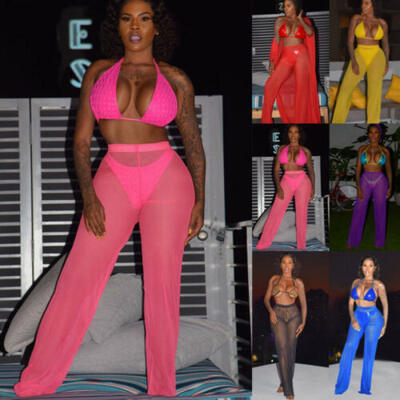 

Womens Swimsuit Bikini Cover Up Mesh Sheer Trousers Summer Pant Beach Swim Wear
