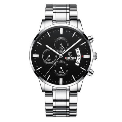 

Multi-Functional Mens Quartz Wristwatch Watch With 3 Sub-dials Steel Strap