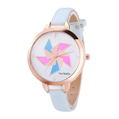

FanTeeDa Womens Watches Childhood Windmill Pattern Dial Ladies Casual Quartz Wristwatch Leather Strap Clock Gift Reloj Mujer