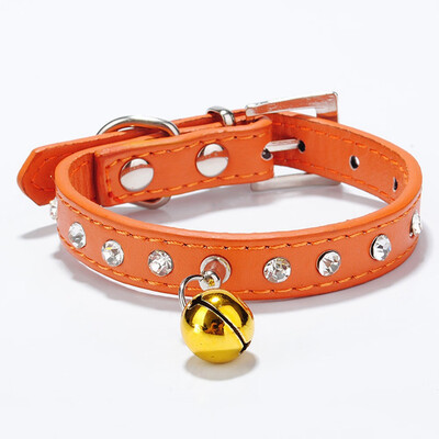 

New Pet Dog Cat Crystal Pu Leather Collar With Safety Buckle And Bell Hot Sale