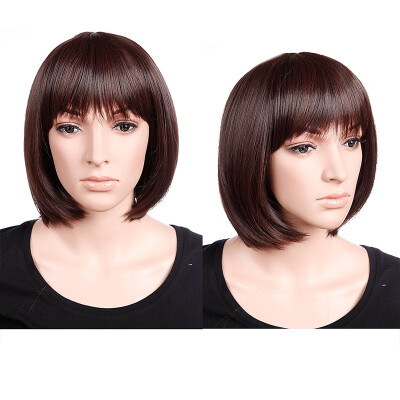 

Short Bob Hair Wigs 125" Straight with Flat Bangs Synthetic Colorful Cosplay Daily Party Wig for Women