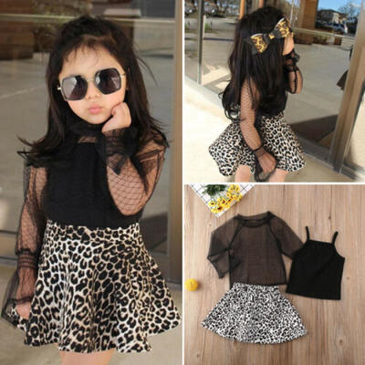 

US Princess Toddler Baby Girl Clothes Lace TopsLeopard Tutu Dress Outfit Set