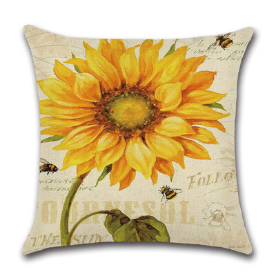 

Cushion Cover Sunflower Cotton Linen Square Throw Pillow Case for Livingroom Sofa Bedroom with Invisible Zipper 45CM45CM