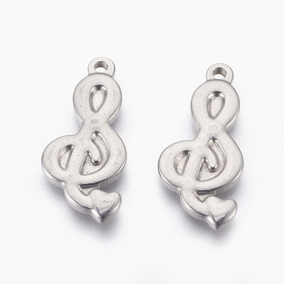 

304 Stainless Steel Pendants Musical Note Stainless Steel Color 30x14x25mm Hole 18mm