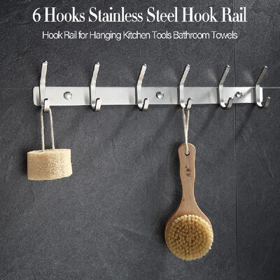 

Hook Rail Hook Rack 6 Hooks Stainless Steel Home Hook Towel Hook for Hanging Kitchen Tools Bathroom Towels