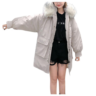 

Toponeto Women Fashion Outerwear Long Cotton-padded Jackets Pocket Faux Fur Hooded Coats