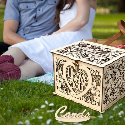 

JM01192 Wooden Carving I Love You Gift Card Box with Lock Wedding Party Supplies