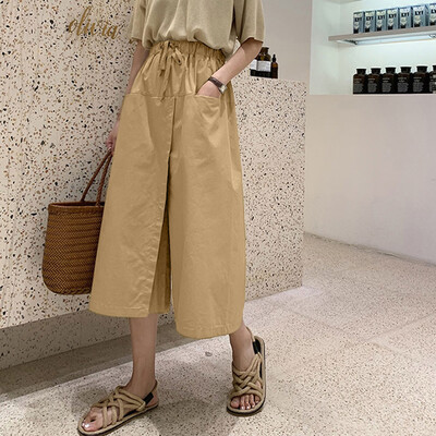 

Tailored Womens Elastic Waist Solid Palazzo Casual Wide Leg Plus Size Pants with Pockets